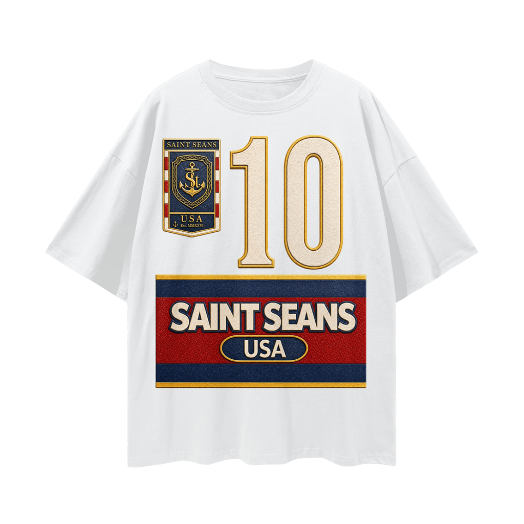 SAINT SEANS MARITIME ATHLETICS – SMITH 10 DROP SHOULDER TEE (WHITE)