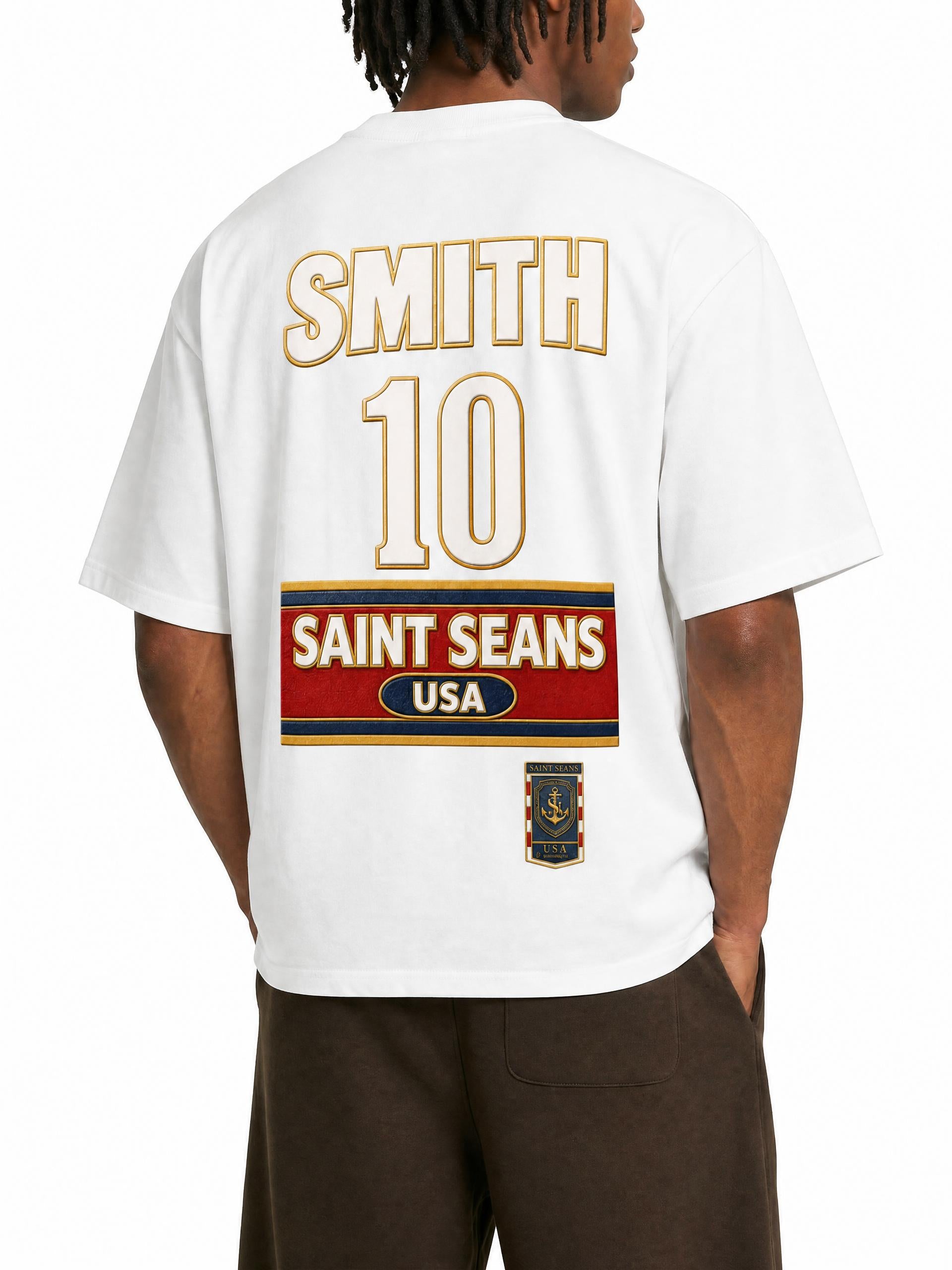 SAINT SEANS MARITIME ATHLETICS – SMITH 10 DROP SHOULDER TEE (WHITE)