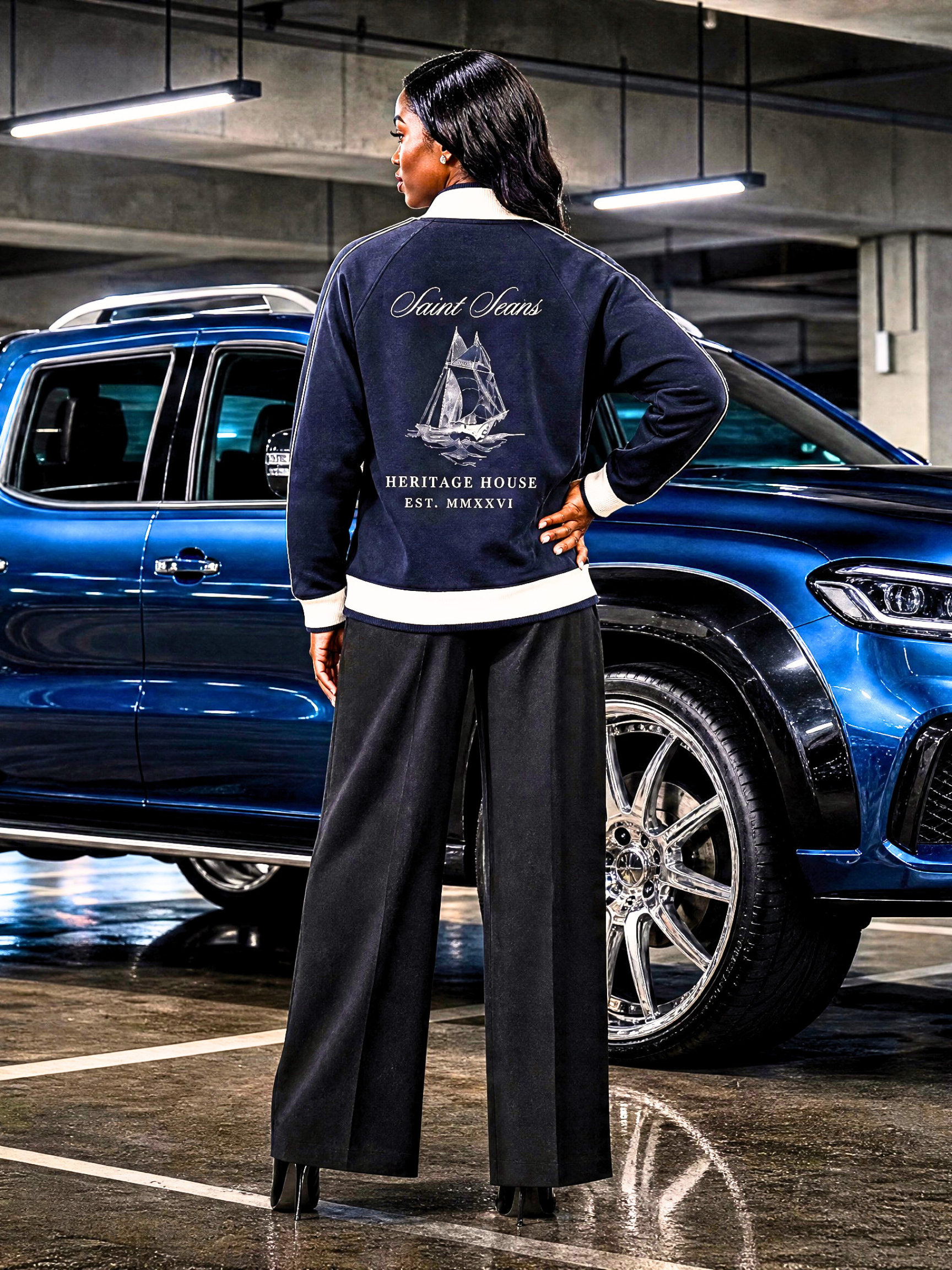 SAINT SEANS HERITAGE HOUSE - The Souvenir Bomber Jacket in Midnight Habor