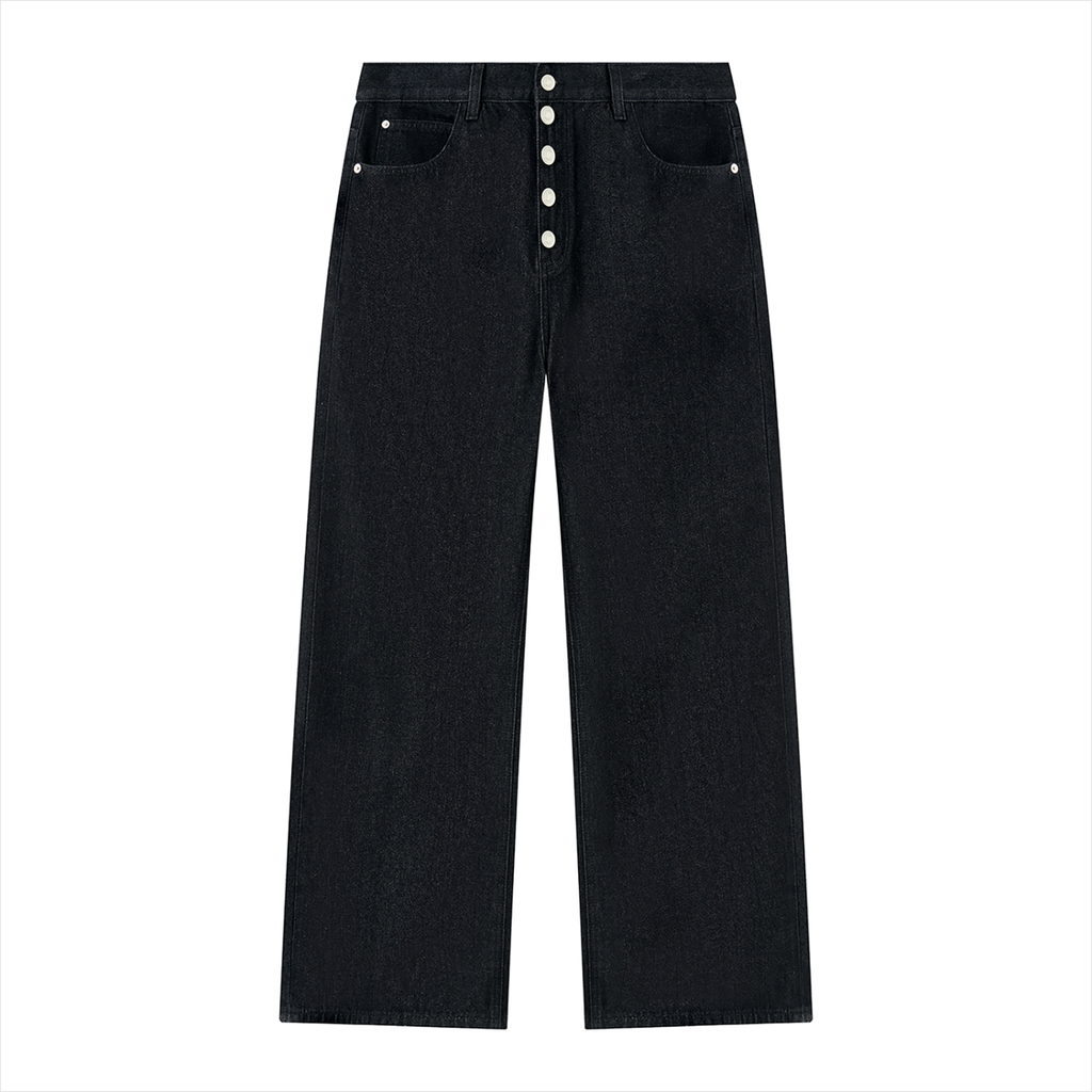 SAINT SEANS Men’s Vintage Wash Wide-Leg Black Denim Jeans