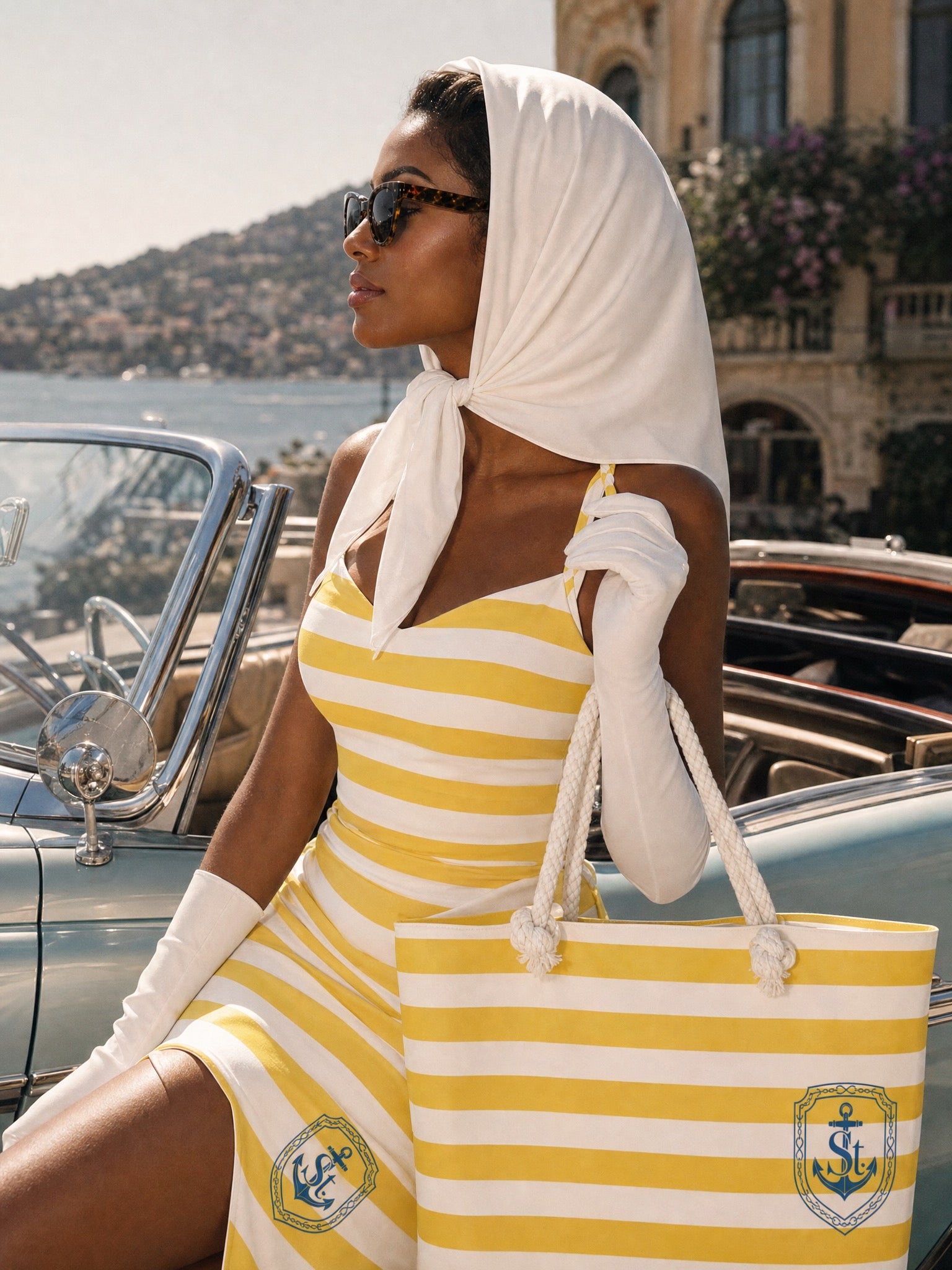 SAINT SEANS Heritage House — Golden Coast Maritime Stripe Midi Dress