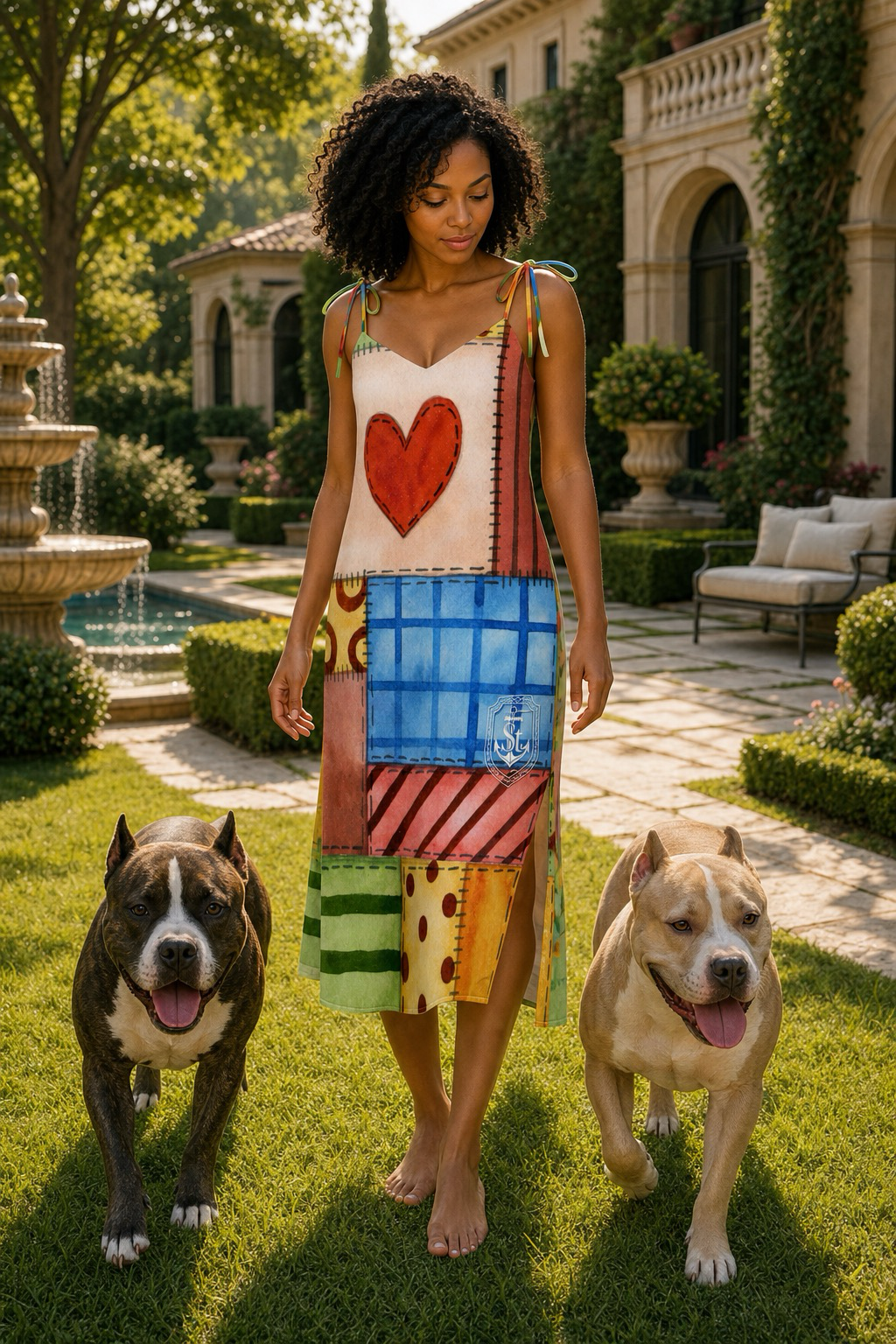 SAINT SEANS Heritage House — Great Grandmother’s Heart & Home Quilt Patchwork Midi Dress