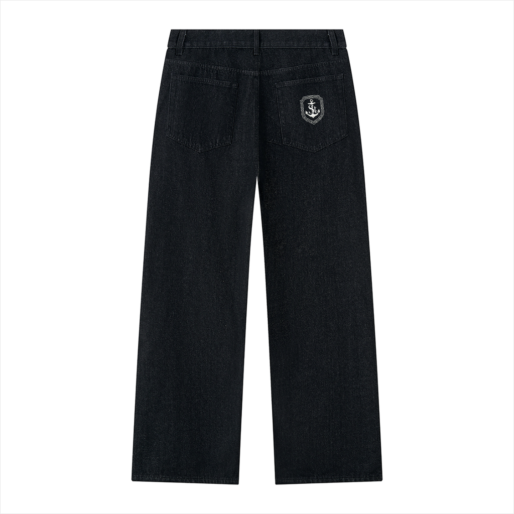 SAINT SEANS Men’s Vintage Wash Wide-Leg Black Denim Jeans