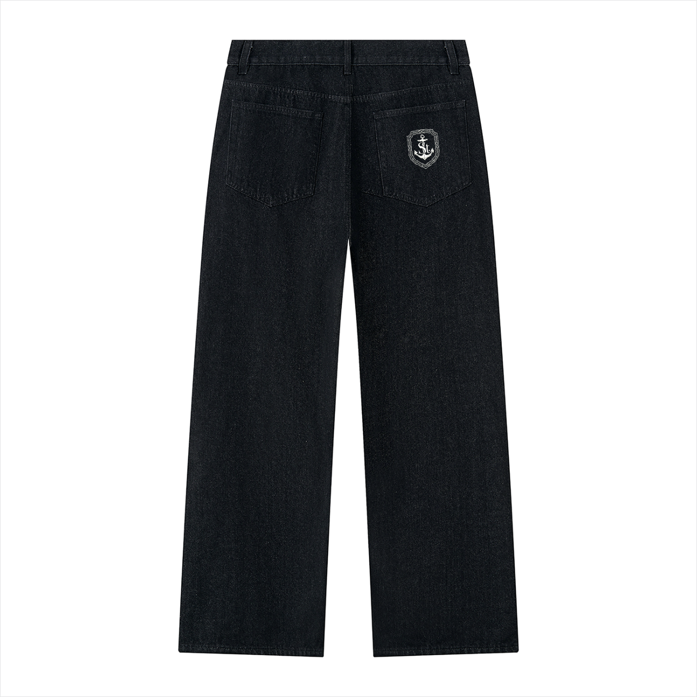SAINT SEANS Men’s Vintage Wash Wide-Leg Black Denim Jeans