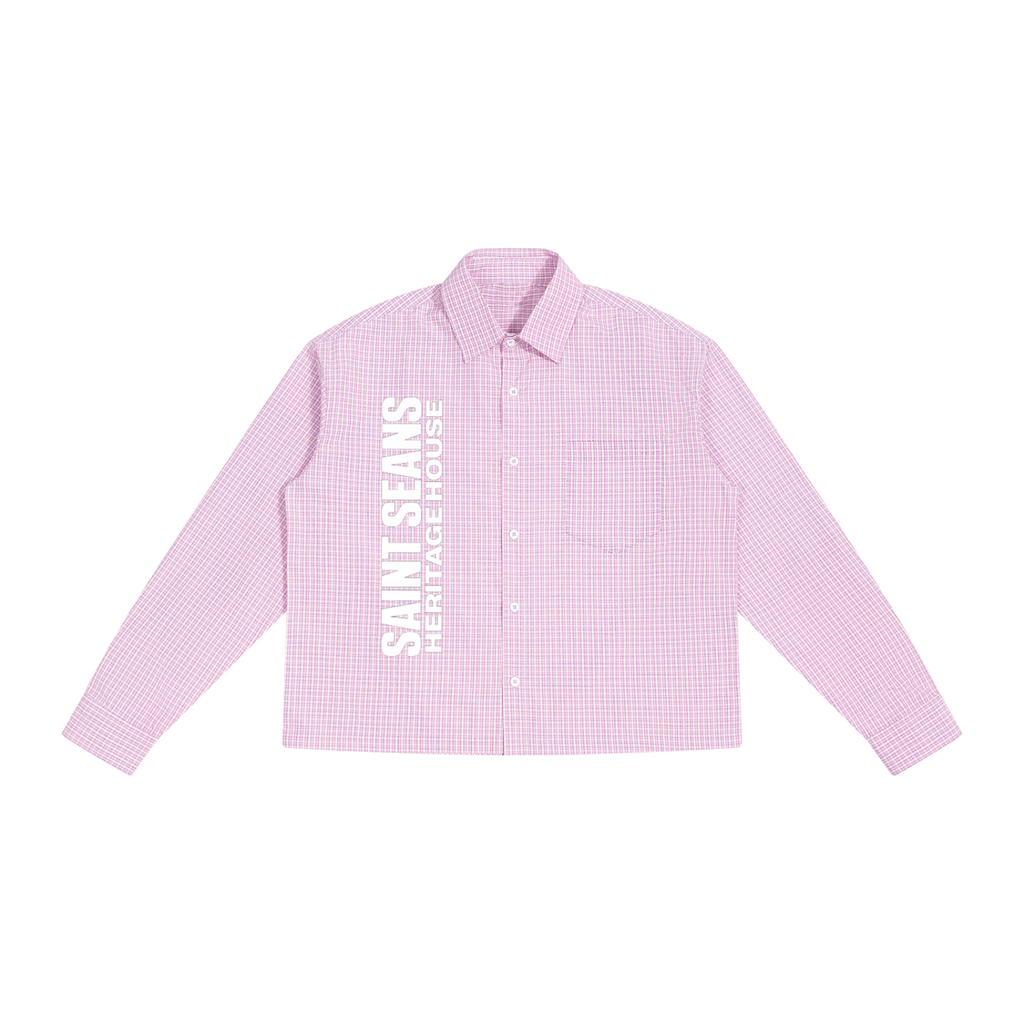 •	SAINT SEANS Heritage House — Rose Harbor Coastal Check Boxy Overshirt — Pink Plaid