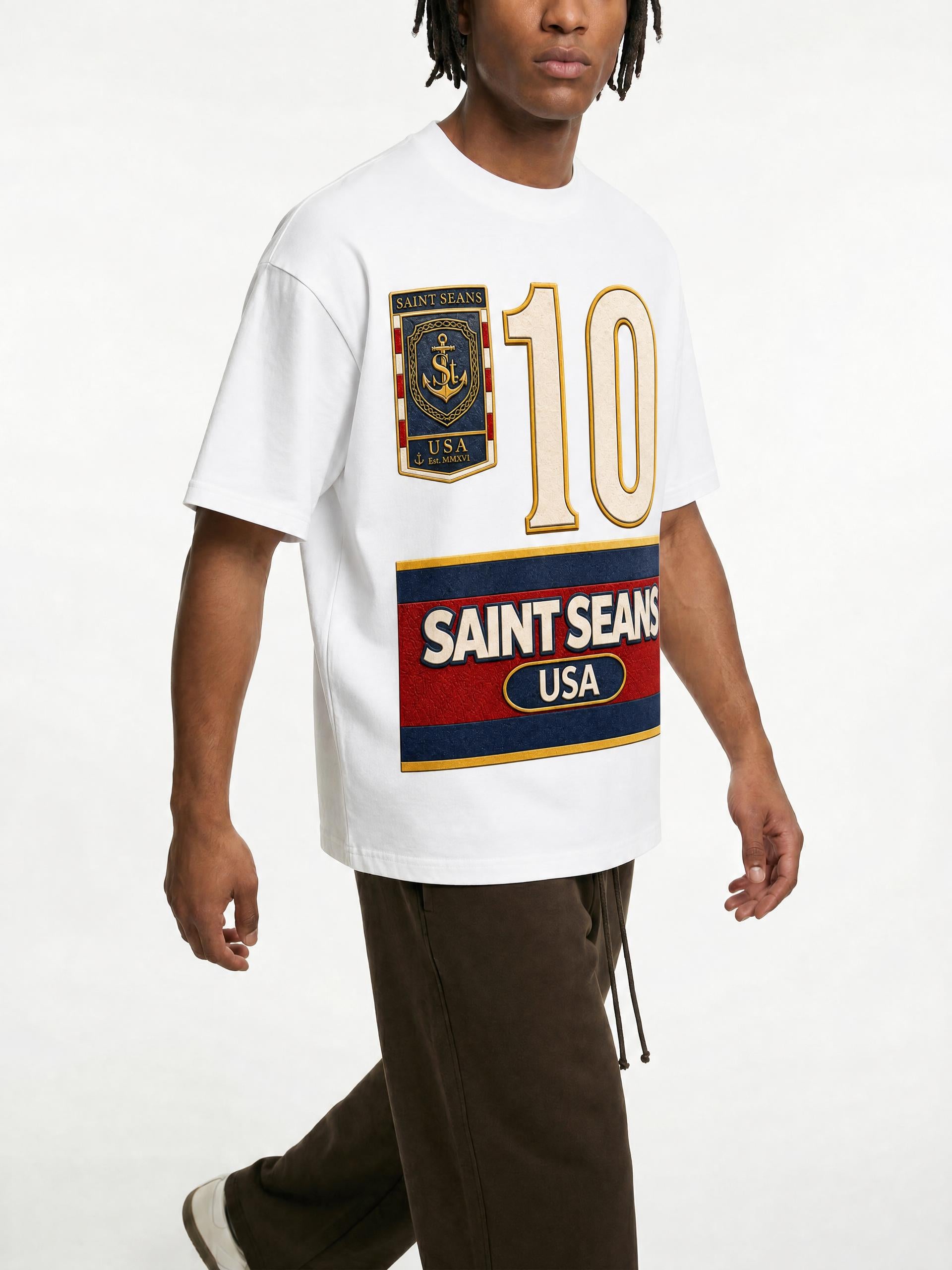 SAINT SEANS MARITIME ATHLETICS – SMITH 10 DROP SHOULDER TEE (WHITE)